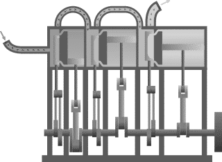 Animação de um motor de explosão tripla